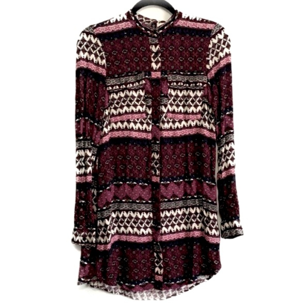 Divided Long Sleeves Buttoned Front Tunic
